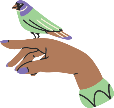Cat Dunn icon, with a bird sitting on a pointing finger.
